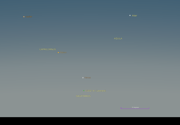 Chart showing the sky 30 minutes after sunset on December 17, 2021