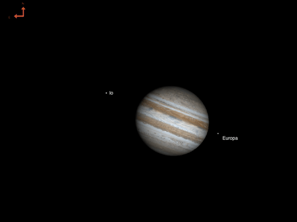Jupiter, Io, and Europa on October 5, 2021