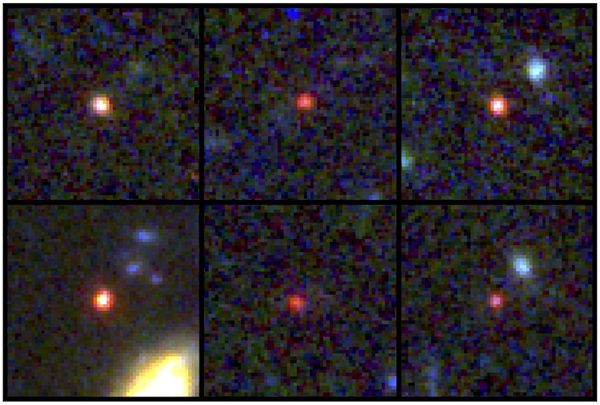 JWST Images of six candidate massive galaxies, seen 500 million to 800 million years after the Big Bang. Credit: mages of six candidate massive galaxies, seen 500 million to 800 million years after the Big Bang. Credit: NASA/ESA/CSA/I. Labbe