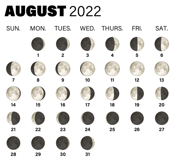 Calendar of Moon phases in August 2022