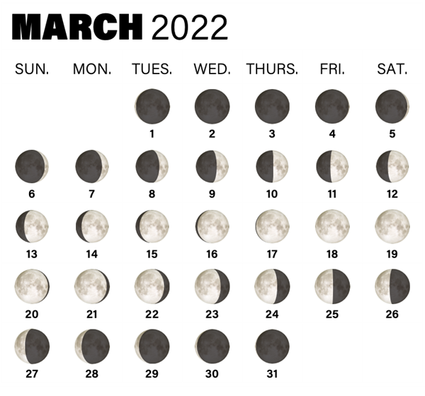 Calendar of Moon phases in March 2022