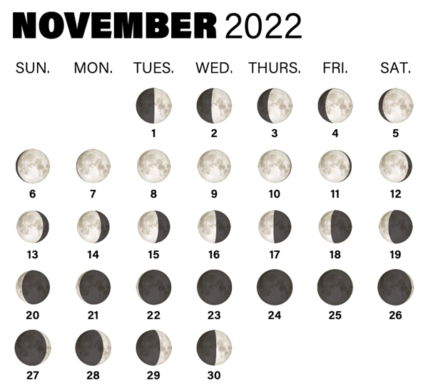 Calendar of Moon phases in November 2022