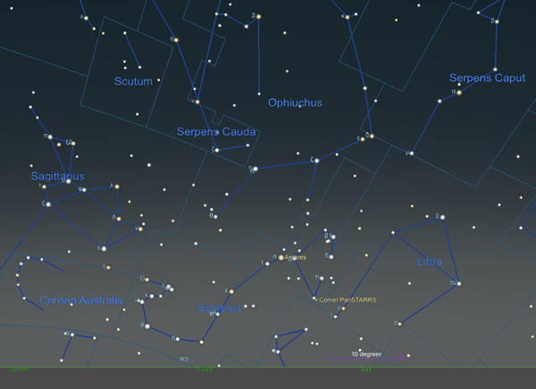 Location of Comet PanSTARRS at 8 P.M. on Sept. 19, 2022