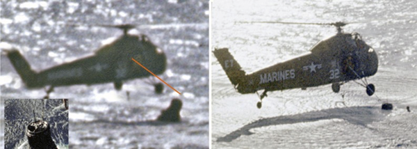 Frames from recovery footage connecting Reinhard’s right hand along the line of the pole to an area above Liberty Bell 7