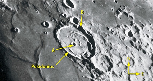 Intricate detail covers the floor of 59-mile-wide Posidonius, making the crater a worthy target whenever the Sun illuminates it.