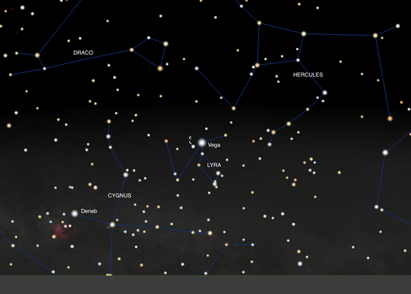 Lyra and surrounding constellations in the early evening in May 2022