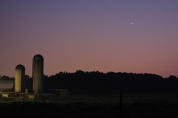 Venus, Mars, and Saturn shine during a close approach on Aug. 7, 2010. Credit: Kyle H. Wilkins.
