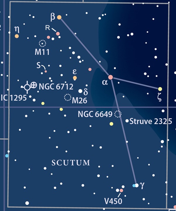 Star chart showing the constellation Scutum
