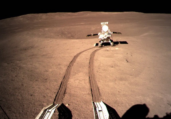 Yutu-2 rolls off the Chang'e 4 lander onto the lunar surface in January 2019.