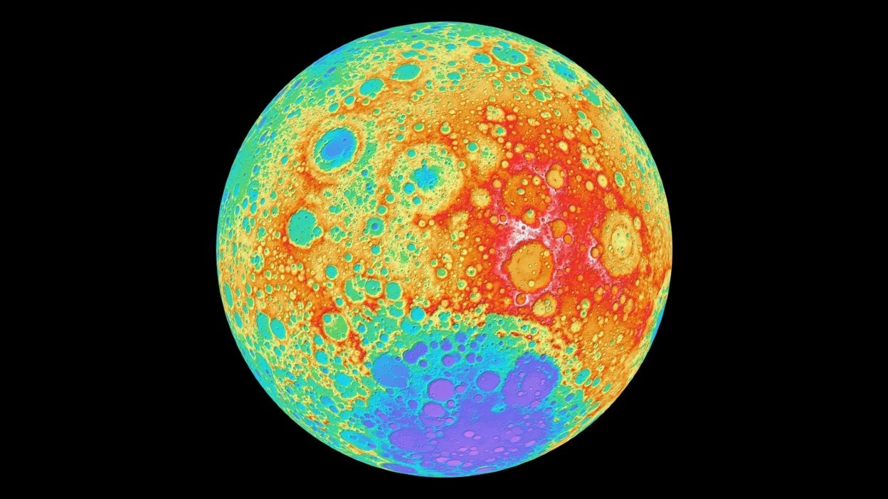 This image illustrates the topography on the far side of the Moon. Credit: NASA/GSFC/DLR/Arizona State Univ./Lunar Reconnaissance Orbiter