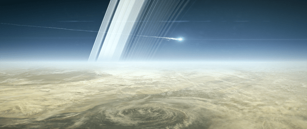 Artist concept of Cassini crashing into Saturn