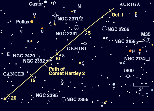 Path of Comet Hartley 2 in early October 2023