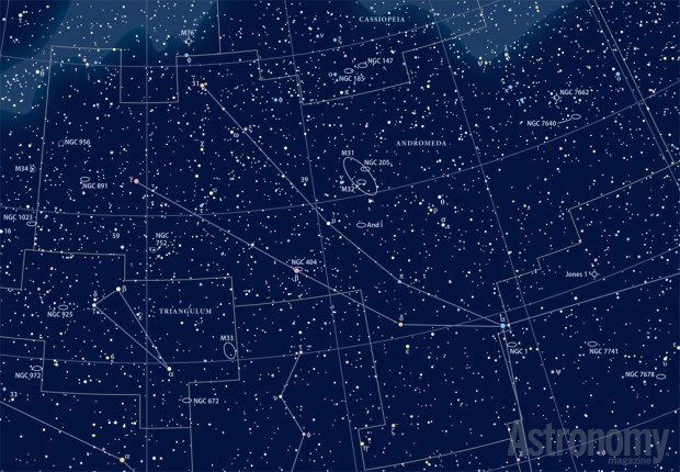 Star chart locating Andromeda Galaxy