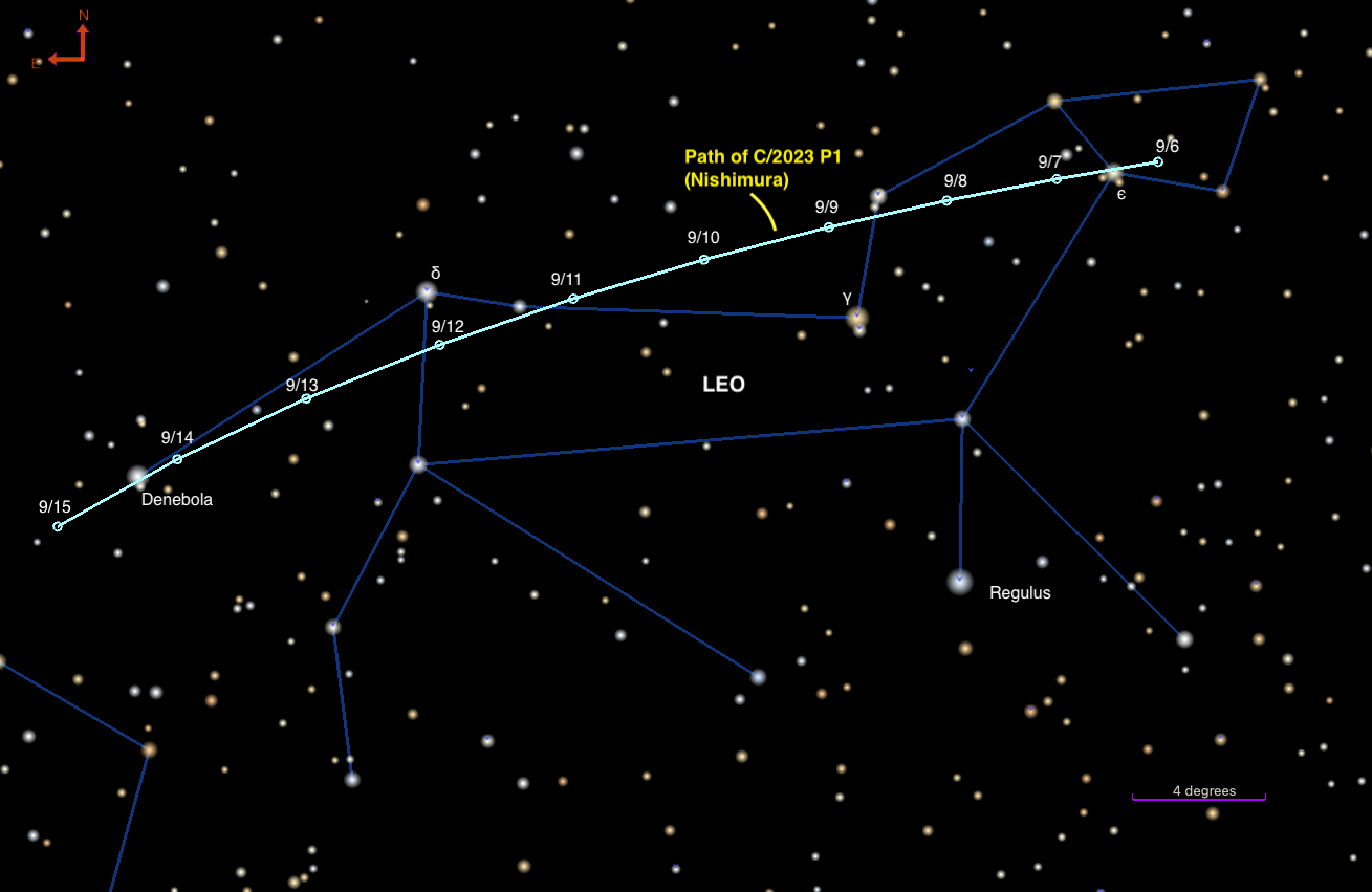 The Path of Comet Nishimura in early to mid-September