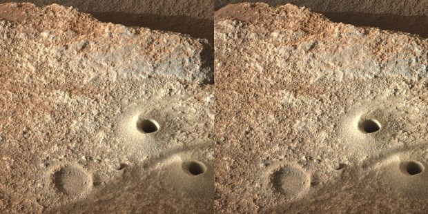 Taking samples of rock from the surface of the Red Planet is one of the two main missions for the NASA rover. The two drill holes where Perseverance obtained samples from this rock give it the semblance of a surprised face.