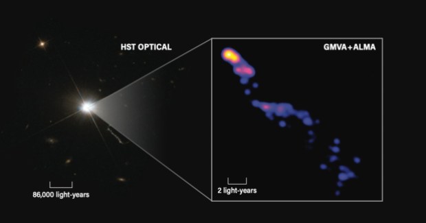 In 2022, an international team of radio astronomers published the deepest look yet at 3C 273’s jet, effectively zooming in by a factor of around 43,000 compared to Hubble’s view. The radio data were taken with the Global Millimeter VLBI Array and the Atacama Large Millimeter/submillimeter Array. 