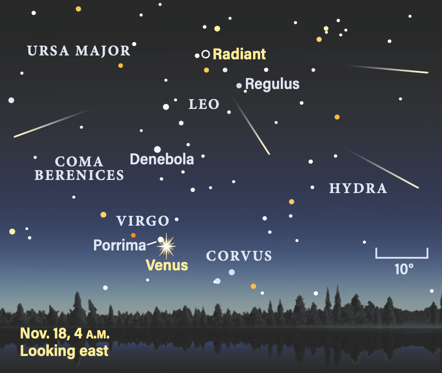 Radiant of the Leonids, Nov. 18, 2023, 4 A.M., looking east