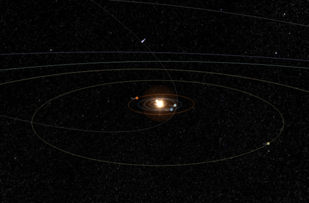 The orbit of Comet Pons-Brooks as it rounds perihelion in 2024