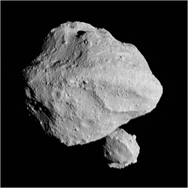 During its flyby on Nov. 1 2023, Lucy discovered that its target, Dinkinesh, is not one, but two asteroids. Here, the smaller companion appears from behind the larger Dinkinesh. Credit: NASA/Goddard/SwRI/Johns Hopkins APL/NOAO
