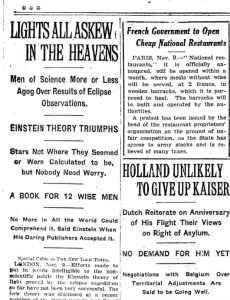 A screenshot of the Nov. 10 1919 issue of the New York Times. The eclipse news was on page 17. Credit: NY Times