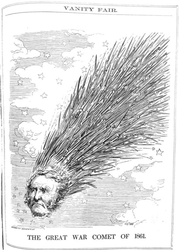 In August 1861, Vanity Fair published this satirical cartoon of Union General Winfield Scott as the Great Comet of 1861, with bayonets as the tail.