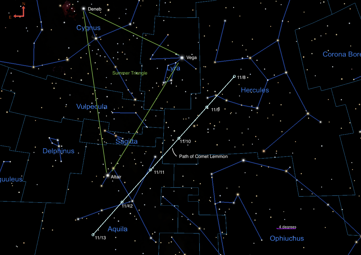 The path of Comet Lemmon from November 8-13, 2023