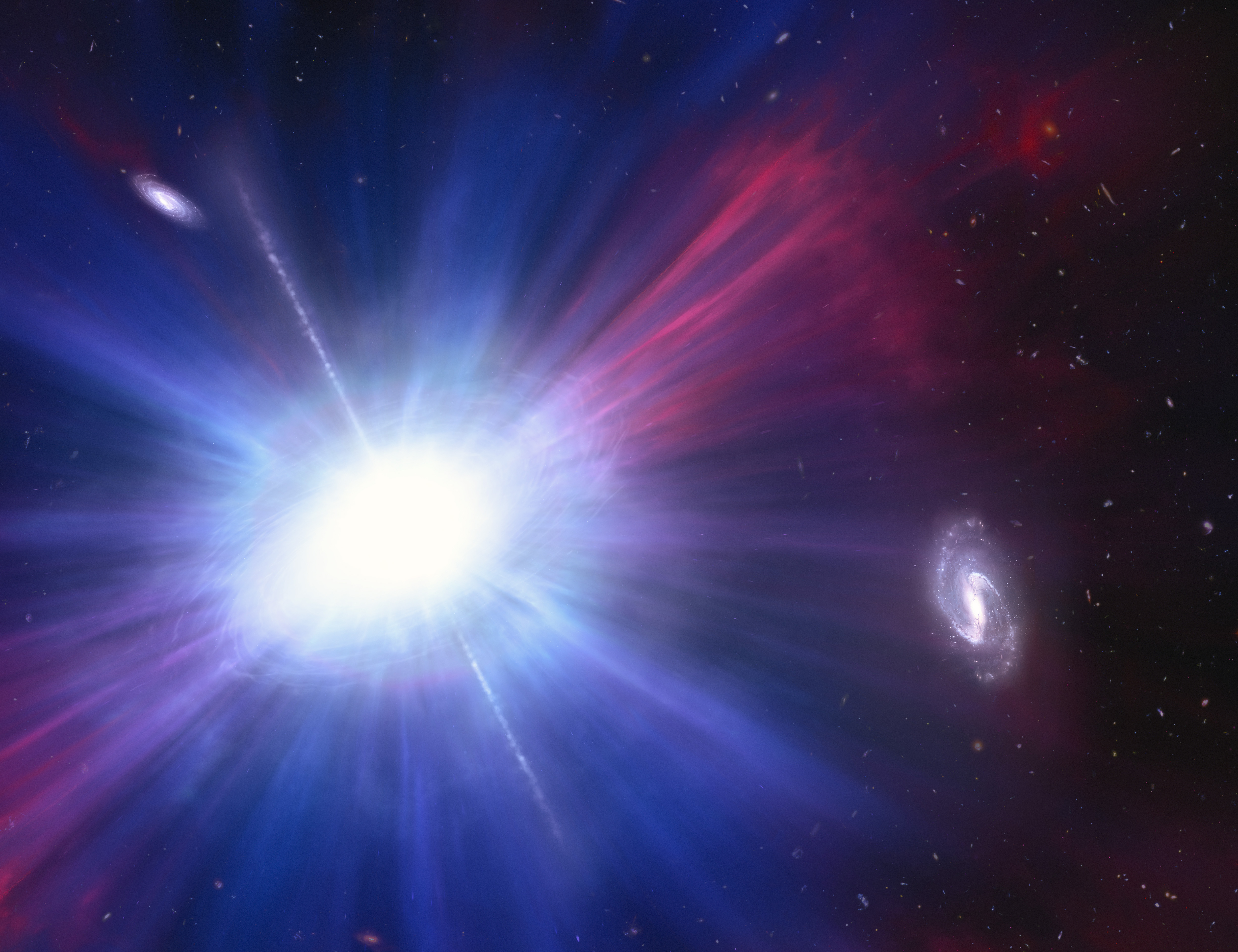 An artist’s representation of one of brightest explosions ever seen in space, an LFBOT. Called a Luminous Fast Blue Optical Transient (LFBOT). Credit: NASA, ESA, NSF's NOIRLab, Mark Garlick , Mahdi Zamani