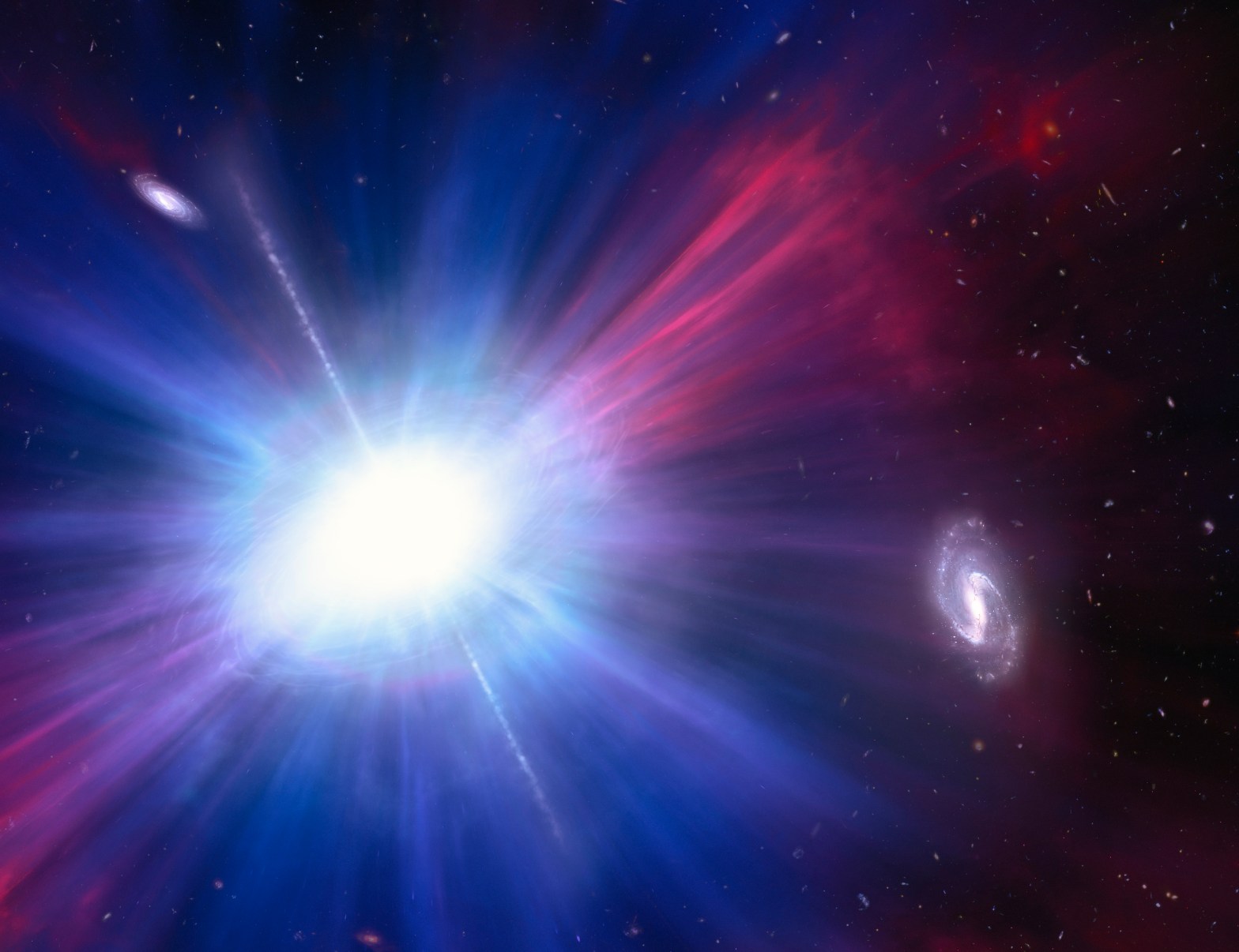 An artist’s representation of one of brightest explosions ever seen in space, an LFBOT. Called a Luminous Fast Blue Optical Transient (LFBOT). Credit: NASA, ESA, NSF's NOIRLab, Mark Garlick , Mahdi Zamani