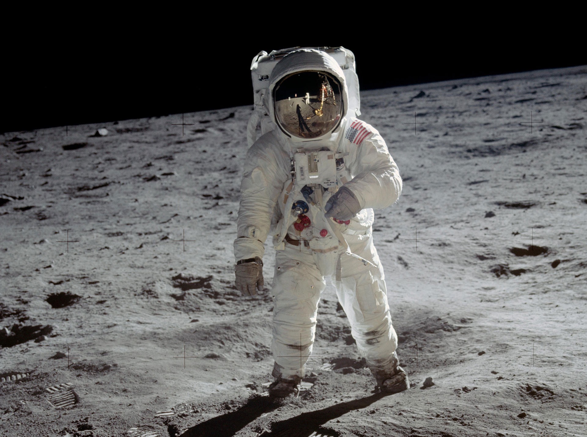Astronaut Buzz Aldrin walks on the surface of the Moon. Credit: NASA