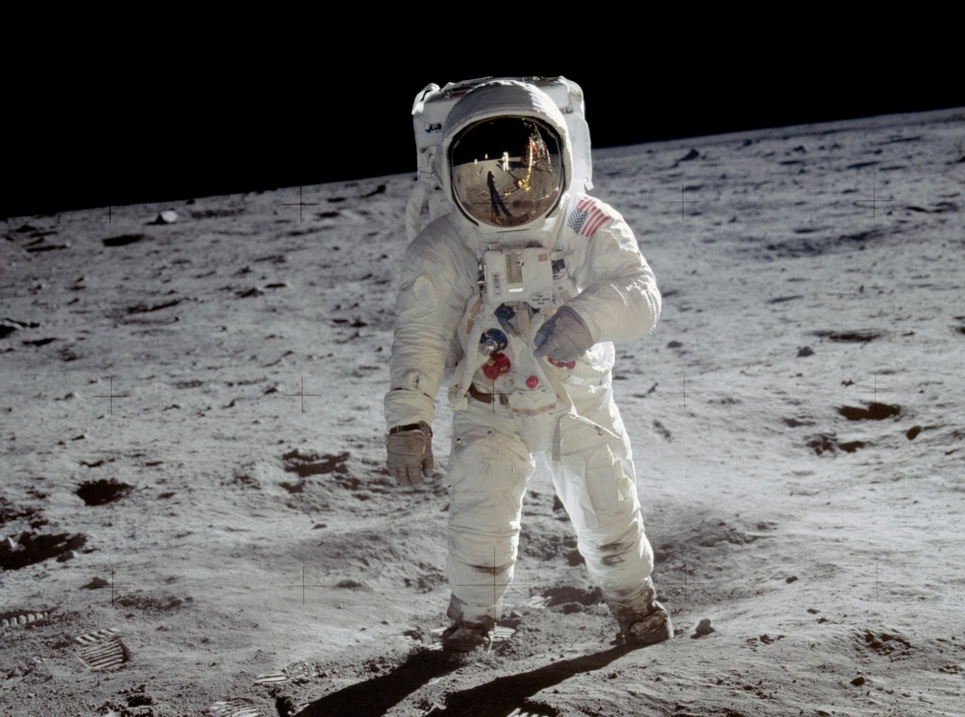 Astronaut Buzz Aldrin walks on the surface of the Moon. Credit: NASA