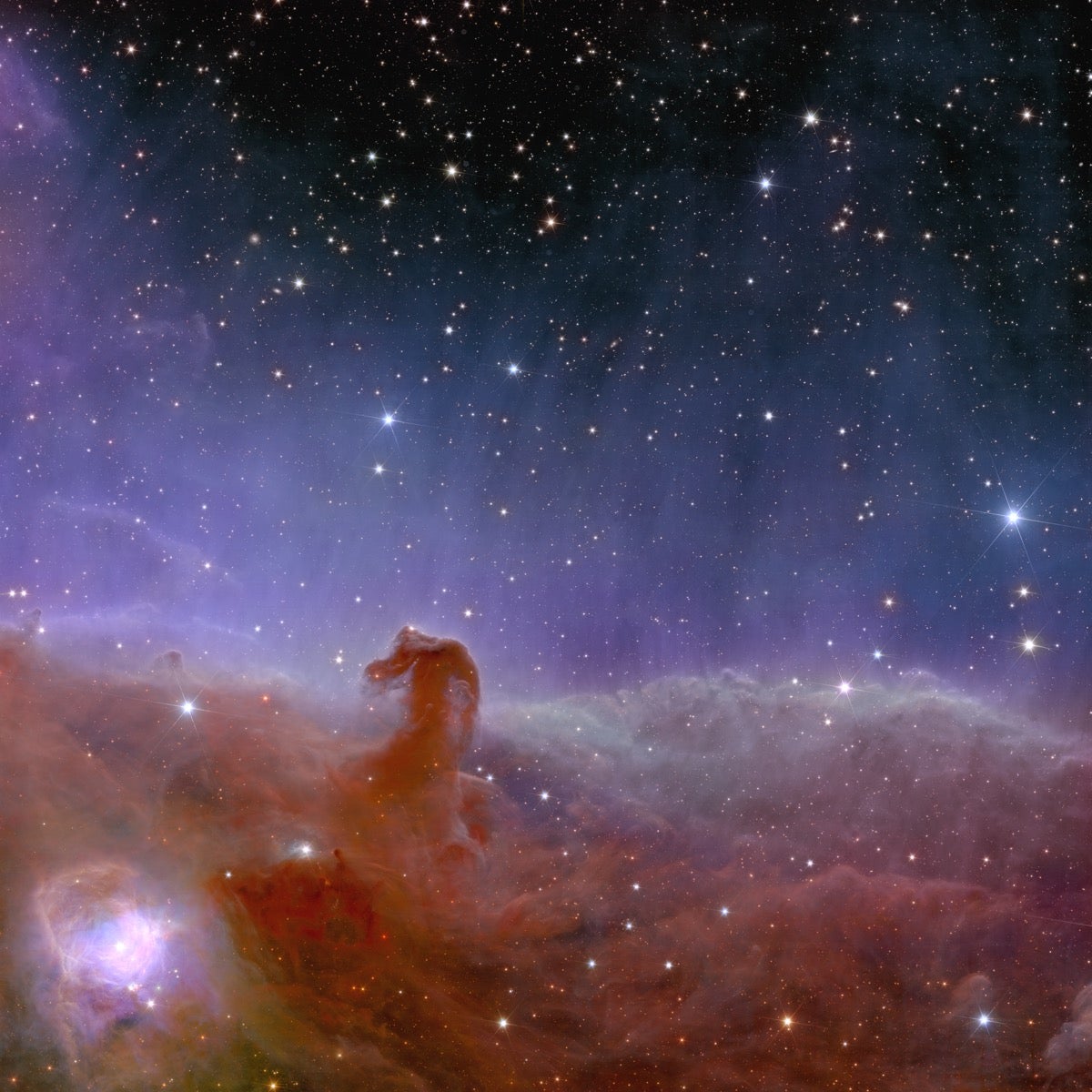 The Euclid image of the Horsehead Nebula, an iconic target for backyard astrophotographers and space telescopes alike. Credit: ESA.