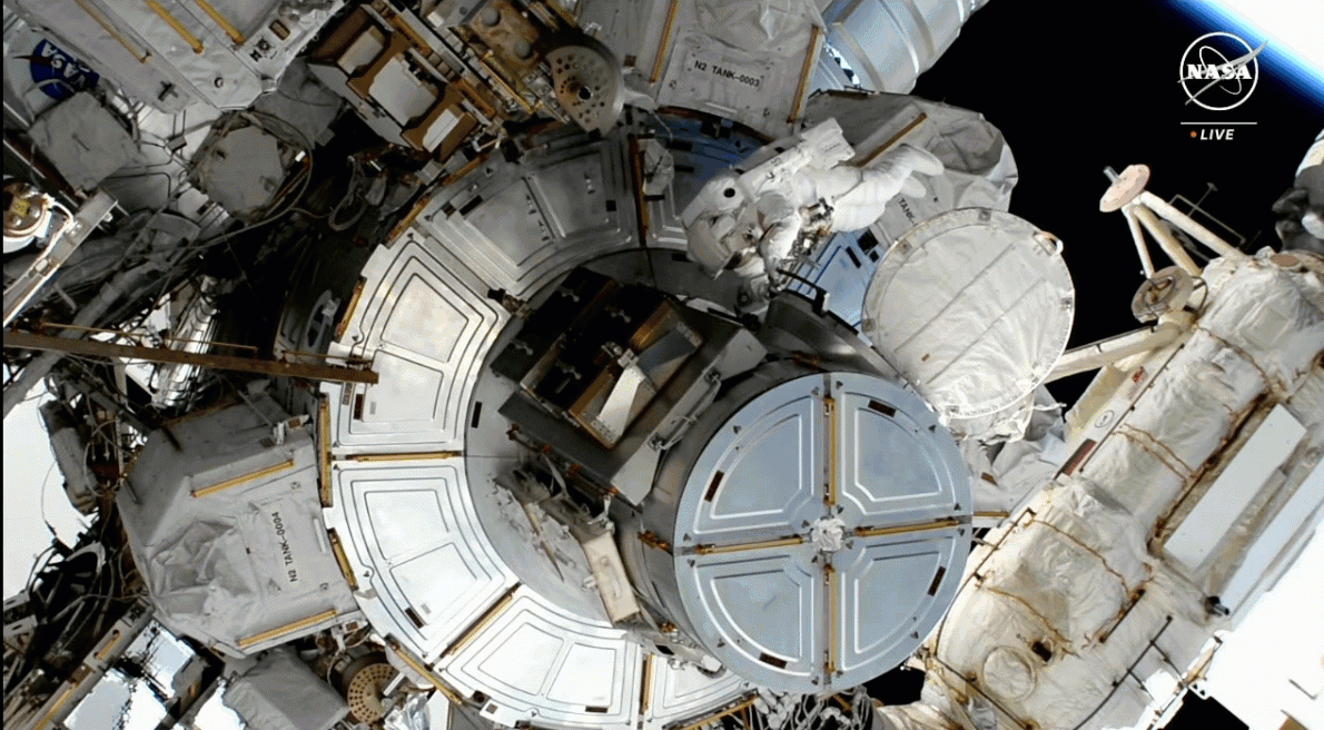 NASA astronaut Loral O’Har exits the ISS to begin a space walk on Nov. 1, 2023. Credit: NASA.
