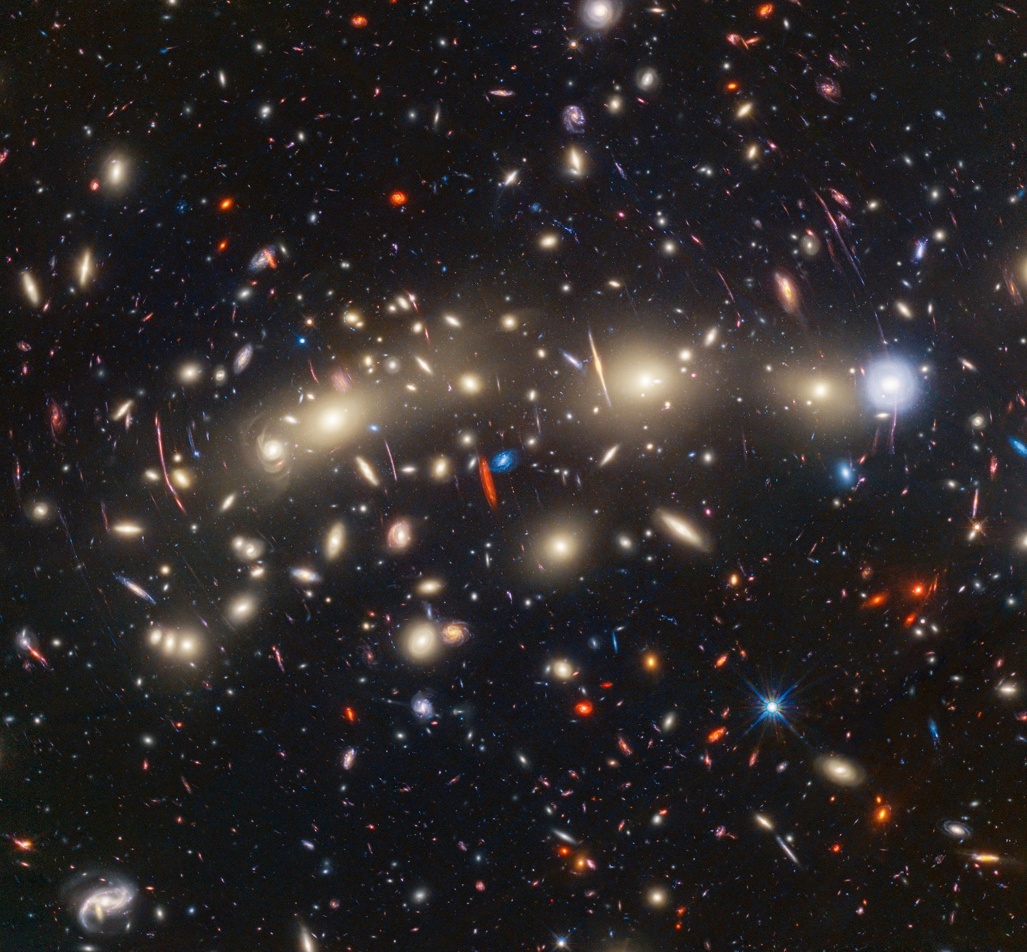 This panchromatic view of galaxy cluster MACS0416 was created by combining infrared observations from NASA’s James Webb Space Telescope with visible-light data from NASA’s Hubble Space Telescope. Credit: NASA, ESA, CSA, STScI, Jose M. Diego (IFCA), Jordan C. J. D'Silva (UWA), Anton M. Koekemoer (STScI), Jake Summers (ASU), Rogier Windhorst (ASU), Haojing Yan (University of Missouri)