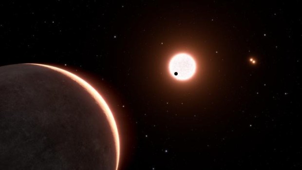 This is an artist's concept of the nearby exoplanet LTT 1445 A c, which is likely a super-Earth. The planet orbits a red dwarf star. Credit: NASA, ESA, Leah Hustak (STScI)