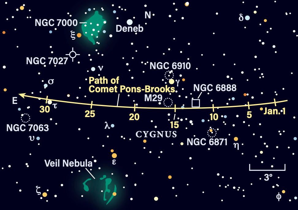 The Path of Comet Pons-Brooks in January 2024