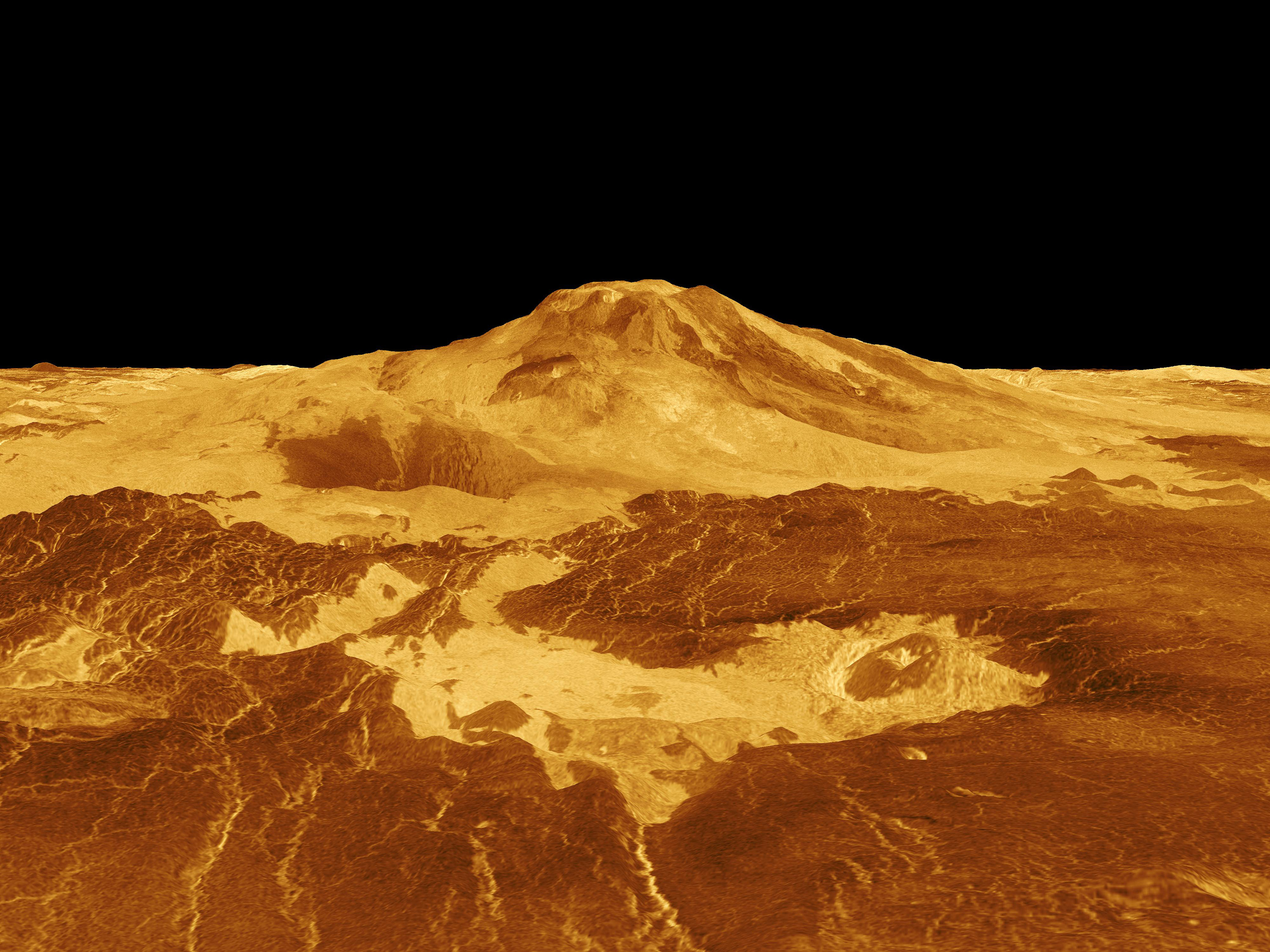 This 3D model of Maat Mons on Venus was generated using radar data from NASA’s Magellan mission. Researchers carefully studying successive passes of the spacecraft noticed changes in a vent associated with the volcano that indicate ongoing modern-day activity. 