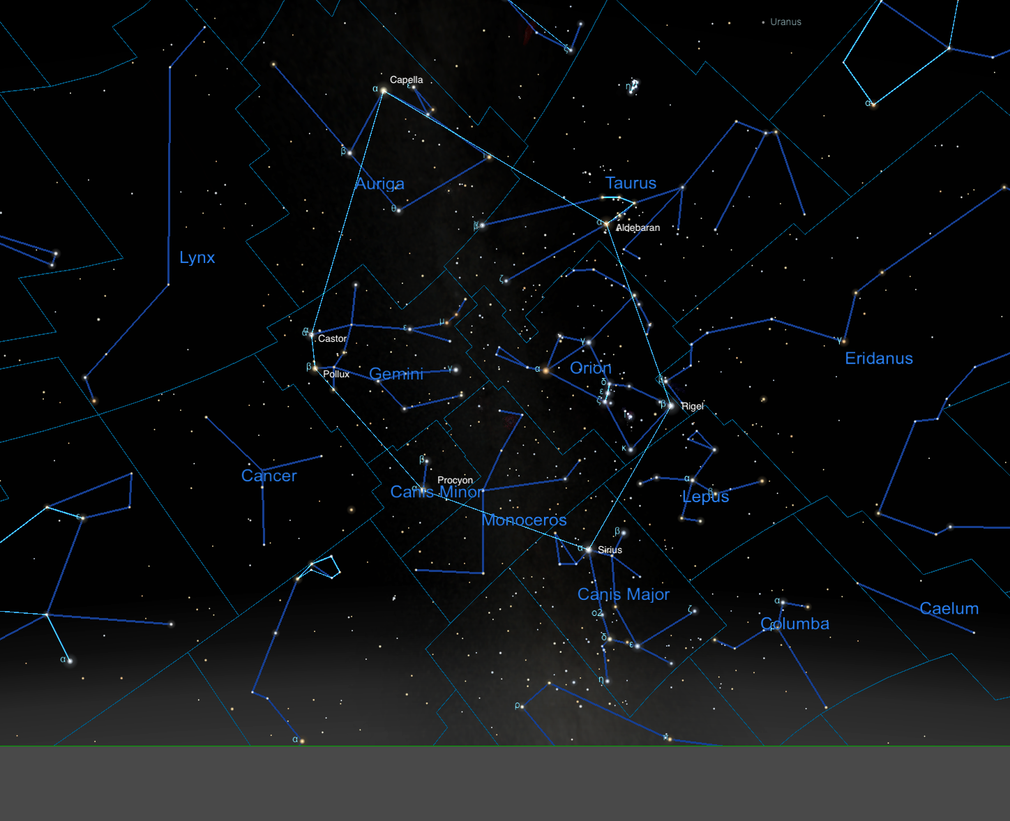 Star chart showing the Winter Hexagon