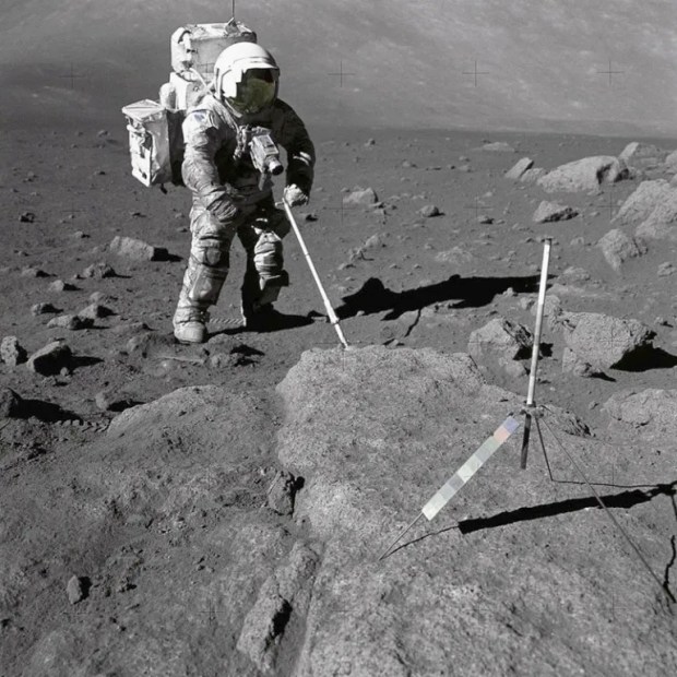 Harrison Schmitt collects lunar samples from the surface of the Moon during Apollo 17. Credit: NASA