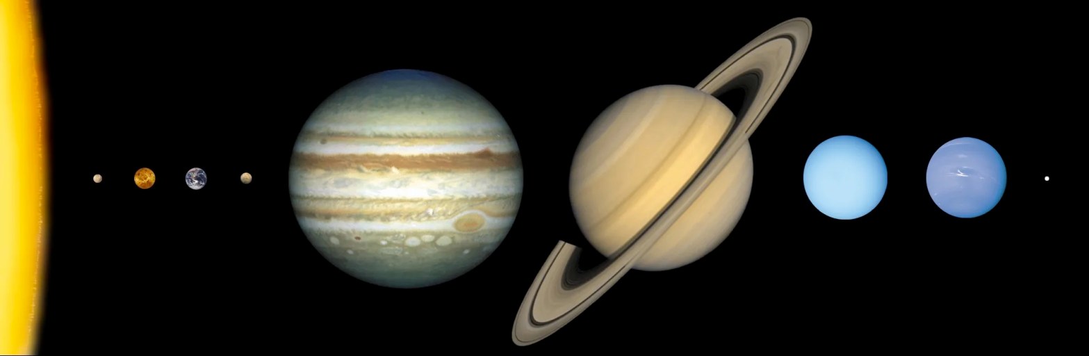 This illustration shows the approximate sizes of the planets relative to each other. The planets are not shown at the appropriate distance from the Sun. Credit: NASA.