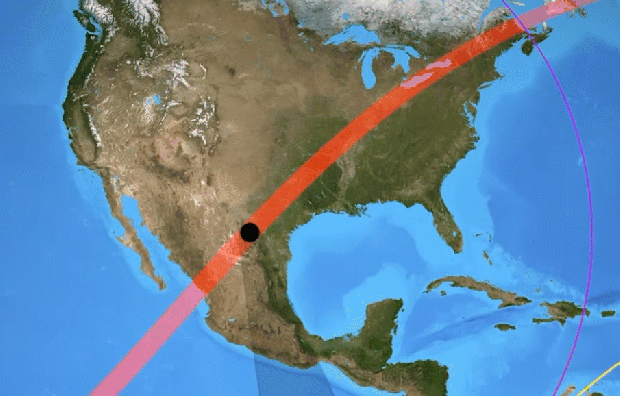The path of totality for the 2024 eclipse.