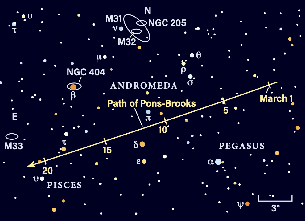 The path of Comet Pons-Brooks in March 2024