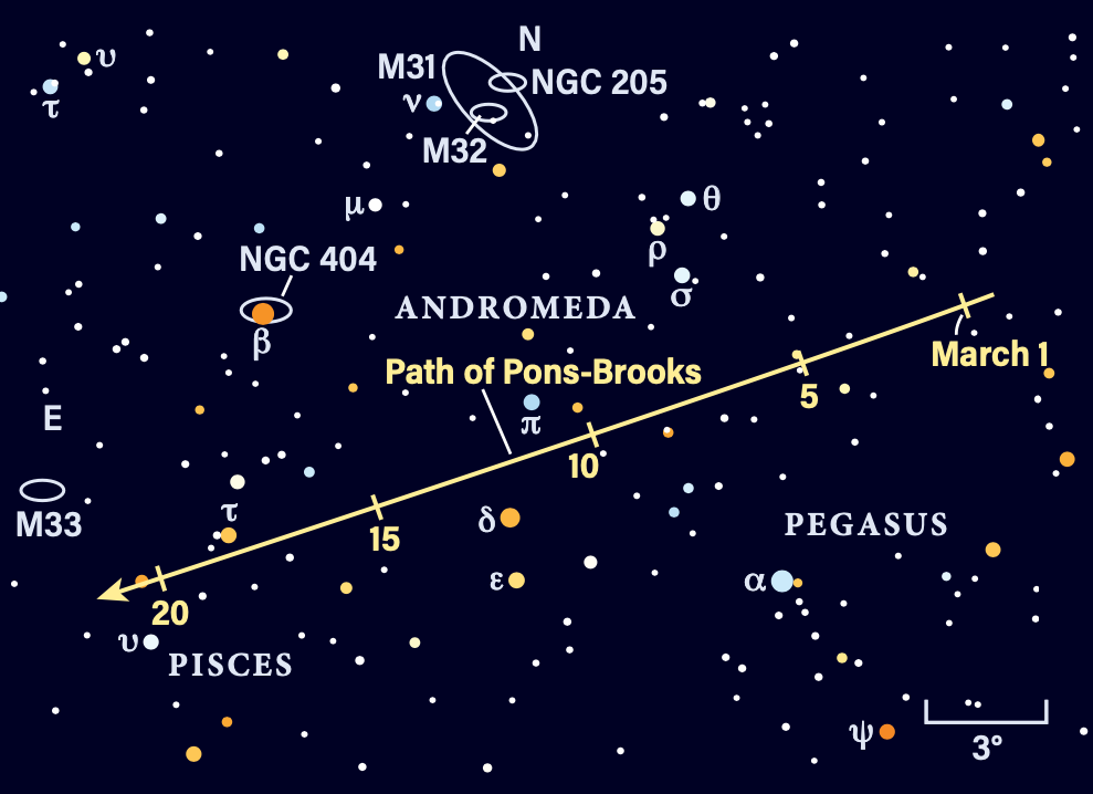 The path of Comet Pons-Brooks in March 2024