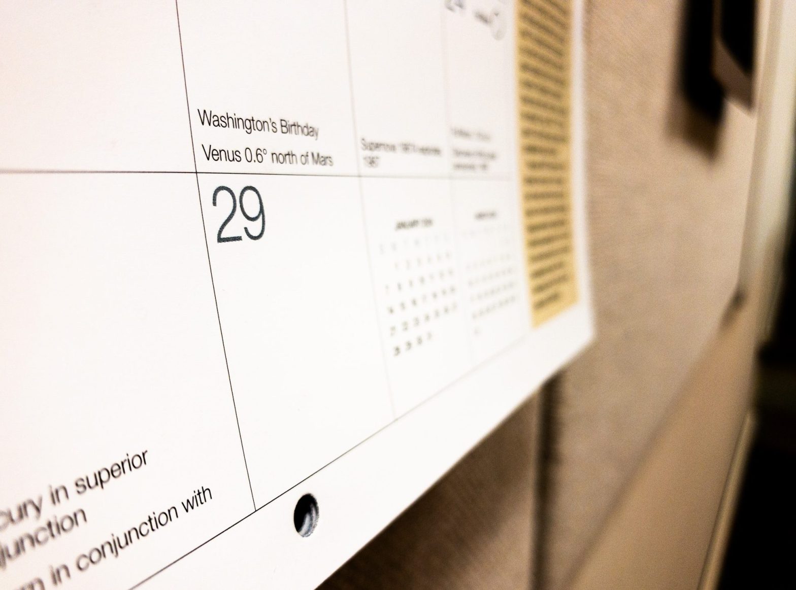 A close-up shot of a February 2024 calendar showing the 29th.