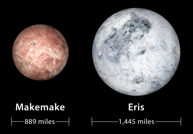 An illustration of the dwarf planets Makemake and Eris.