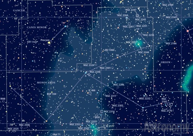 A map showing some of the things you can see in the sky this week.