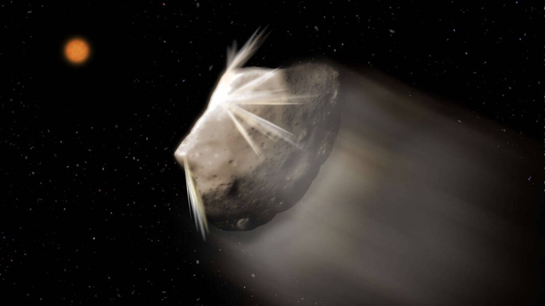 An artist's conception of a centaur, a half-asteroid, half-comet rock.