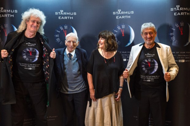 Sir Brian May, Lord Martin Rees, Professor Mary Kaldor, and Dr. Garik Israelian pictured at the Starmus VII launch event in London.