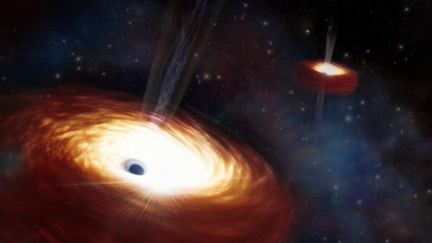An artist's conception of the pair of supermassive black holes.