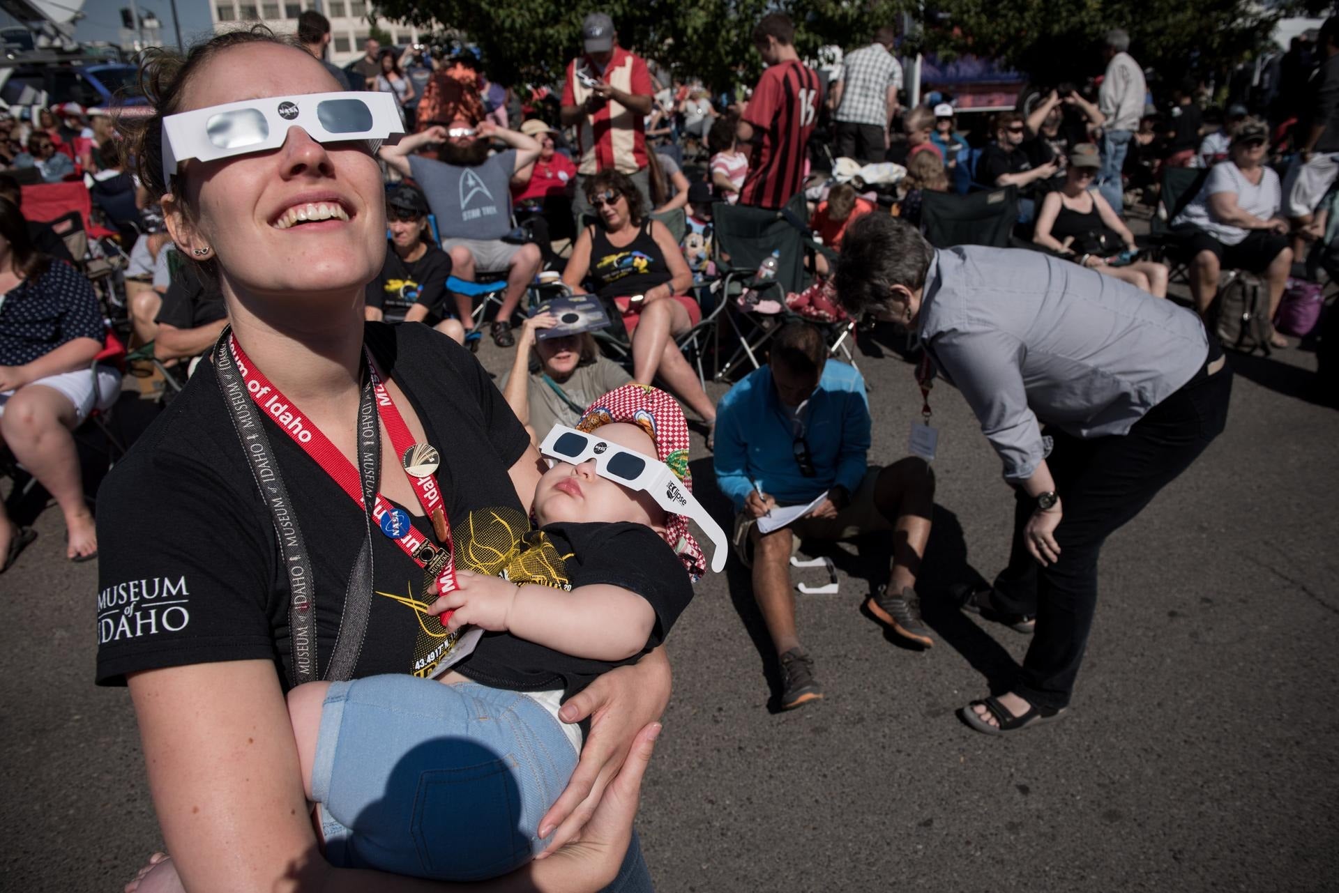 A mother and daughter enjoy the 2017 eclipse in Idaho. Credit: Nasa.