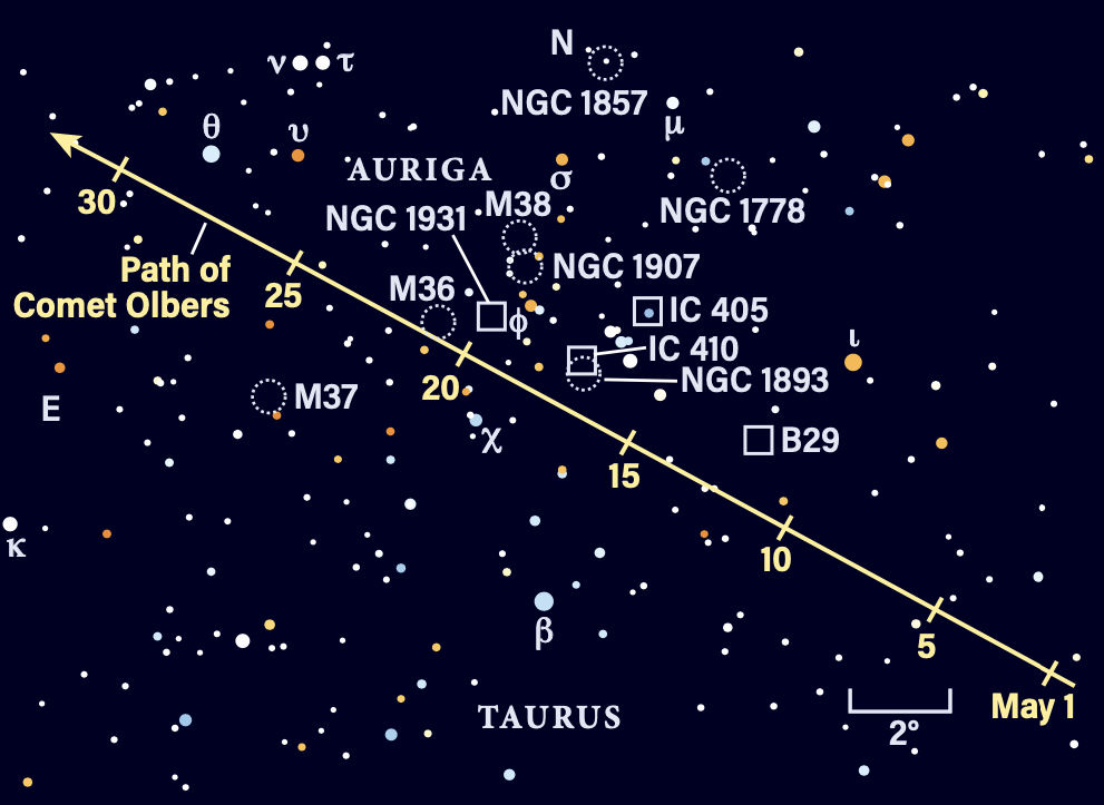 Calea cometei Olbers în mai 2024